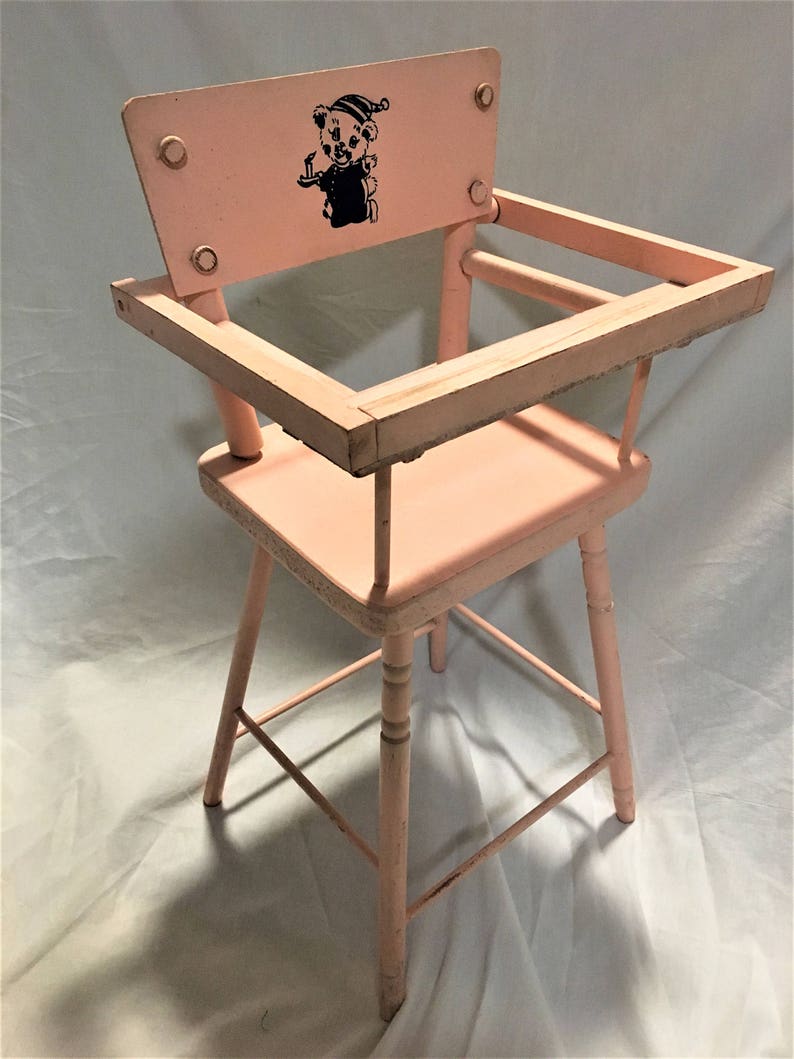 Vintage 1950 S Baby Doll High Chair With A Bear Design Image 0