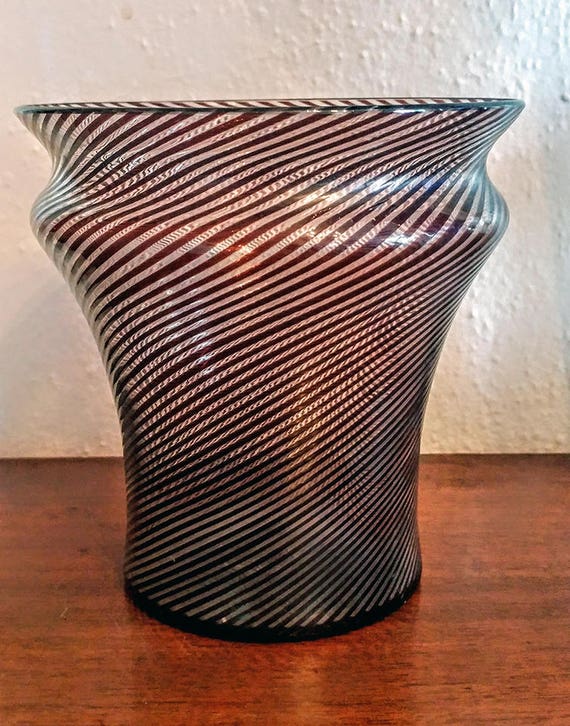 Signed Venini Italian Mezza Filigrana Glass Vase Mid Century Etsy