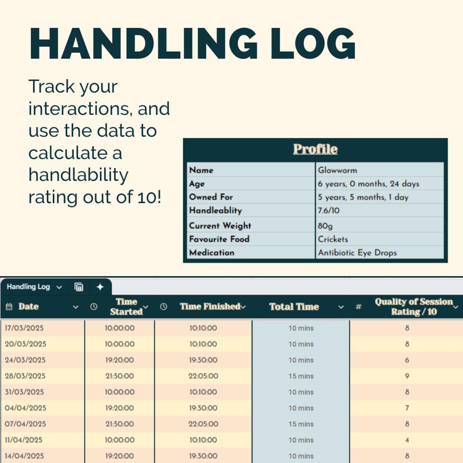 Reptile Care + Health Spreadsheet | 10-in-1 Tracker for Gecko & Exotic ...