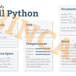 Puede incluir: Una infograf&iacute;a blanca y azul sobre una pit&oacute;n bola llamada Udon. La infograf&iacute;a incluye informaci&oacute;n b&aacute;sica sobre la serpiente, como su morph, fecha de nacimiento y peso. Tambi&eacute;n incluye informaci&oacute;n sobre el recinto de la serpiente, su temperamento y los par&aacute;metros de cuidado. La infograf&iacute;a incluye el texto "About My Ball Python".