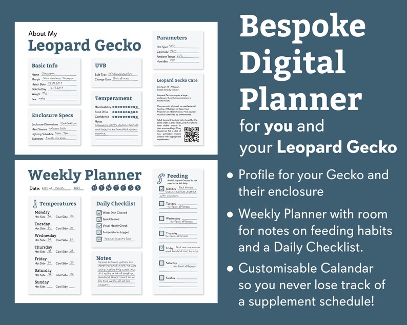 Leopard Gecko Reptile Planner, Digital Download for Organisation