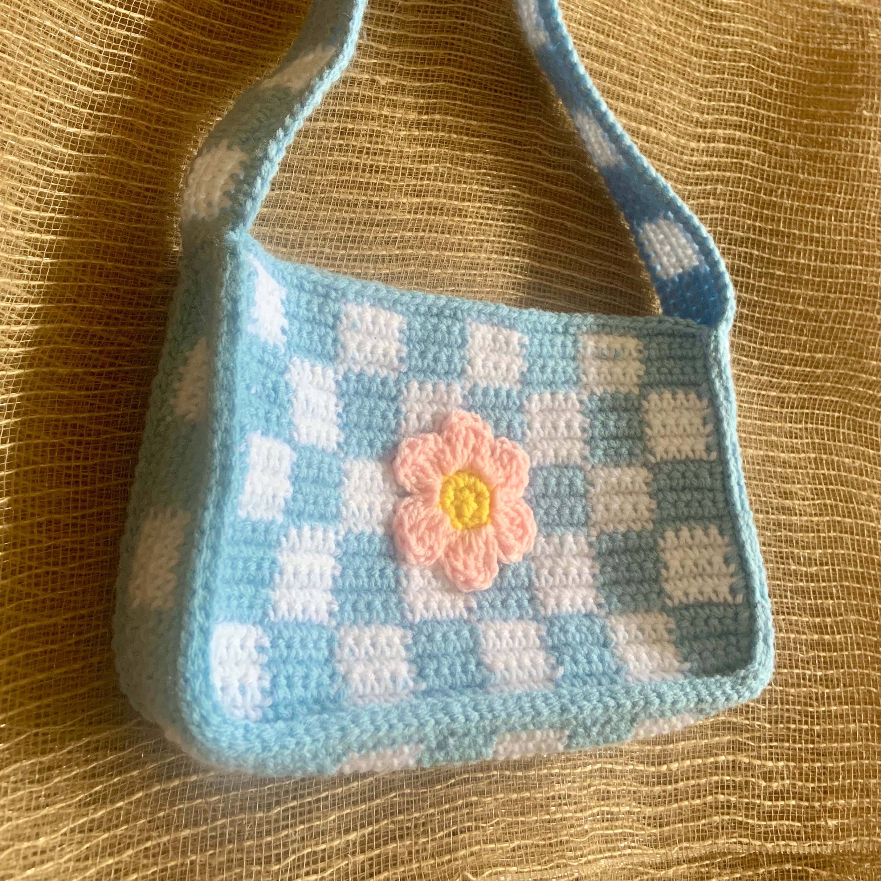 checkerboard crochet bag