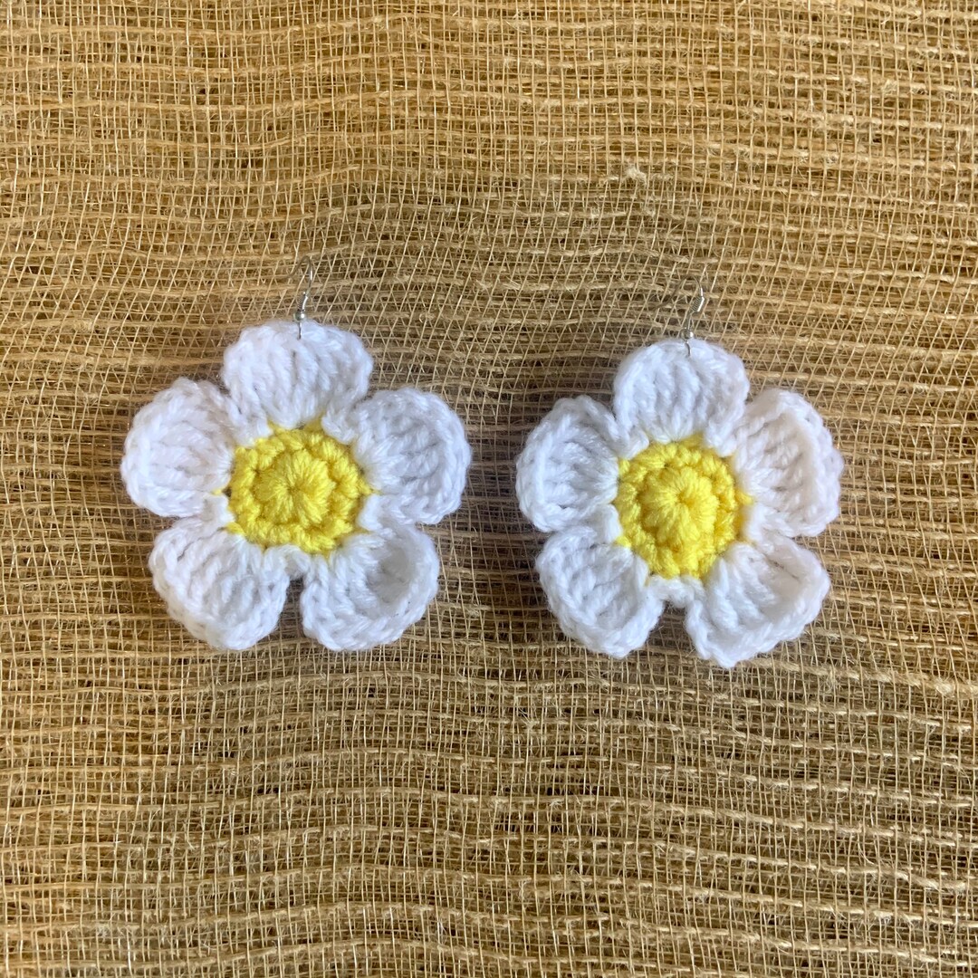 Daisy Crochet Earrings Etsy