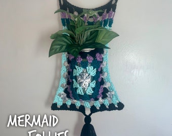 Mermaid Follies Crochet Plant Wall Hanger