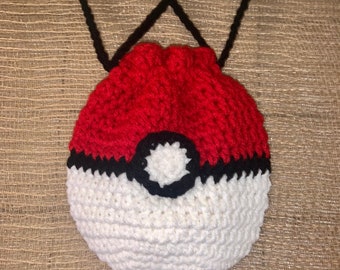 Pokeball Drawstring Crochet Pouch