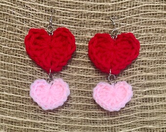 Dangly Heart Crochet Earrings