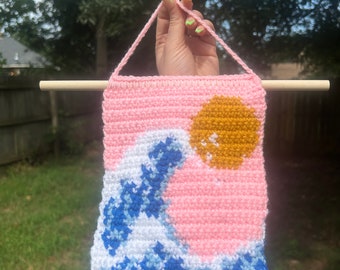 Japanese Wave Crochet Wall Hanging Tapestry