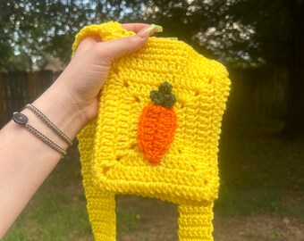 Carrot Appliqué Crochet Crossbody Bag
