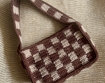Checkerboard Crochet Shoulder Bag