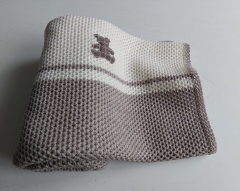 Merino wool knitted baby blanket - Ivory Cacao Blanket - Natural Baby Blanket - Newborn blanket