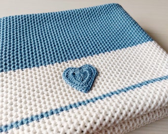 Merino wool knitted baby blanket - Blue White Blanket - Natural Baby Blanket - Newborn blanket