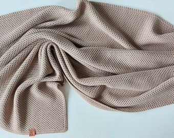 Merino wool baby blanket-Natural handmade baby blanket-Newborn knitted blanket-Gray caramel throw