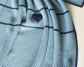 Merino wool knitted baby blanket - Gray Blue Ivory Cacao Blanket - Natural Baby Blanket - Newborn blanket