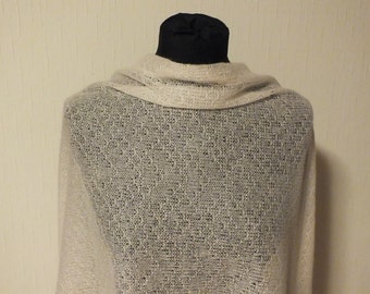 Knitted natural mohair scarf - Mohair lace shawl - Long and wide scarf