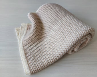 Merino wool baby blanket-Natural handmade baby blanket-Newborn knitted blanket-Gray white creamy blue ivory throw