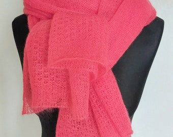 Coral scarf - knitted long mohair scarf - mohair lace shawl