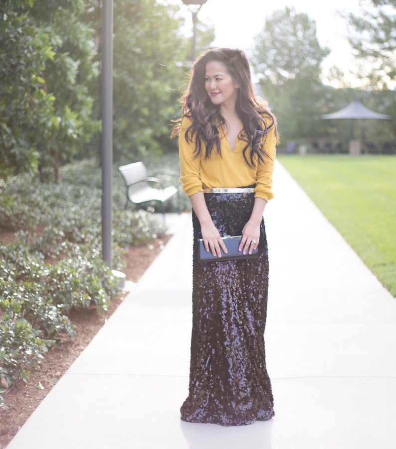 red sequin maxi skirt
