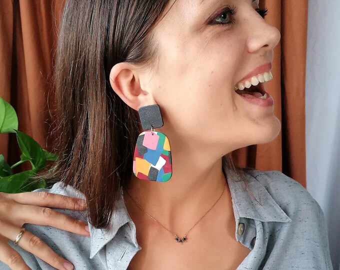Chunky Colorful Earrings in Geometric Pattern Large Abstract Statement ...