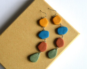 Vibrant long beaded earrings inspired by pebbles and summer Colorful statement earrings in organic shapes