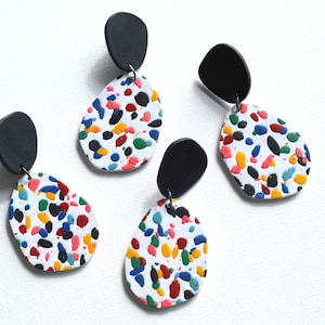 Multicolored terrazzo earrings White speckled statement earrings Bold abstract art earrings