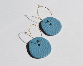 Modern textured statement earrings in steel blue Handcrafted bold hoop earrings