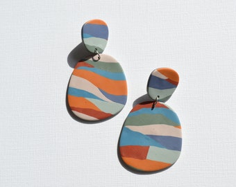 Bold chunky colorful earrings inspired by mountains Large statement earrings in striped pattern