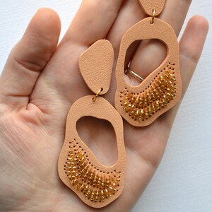 Sparkly statement earrings in organic shapes Handcrafted large earrings embroidered in beads image 5