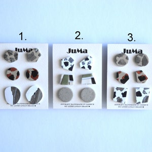 Simple studs pack Small marble earrings Handmade polymer clay jewelry Geometric tiny earrings Minimal everyday studs Fun abstract studs image 5