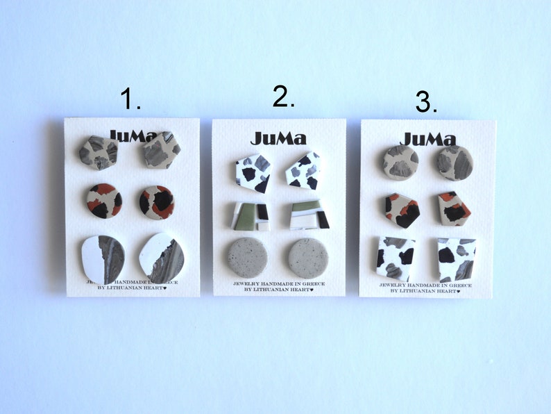 Simple studs pack Small marble earrings Handmade polymer clay jewelry Geometric tiny earrings Minimal everyday studs Fun abstract studs image 5