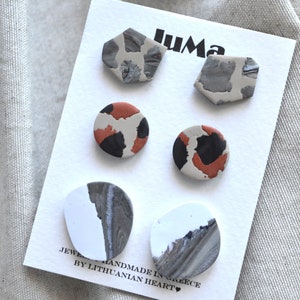 Simple studs pack Small marble earrings Handmade polymer clay jewelry Geometric tiny earrings Minimal everyday studs Fun abstract studs image 2