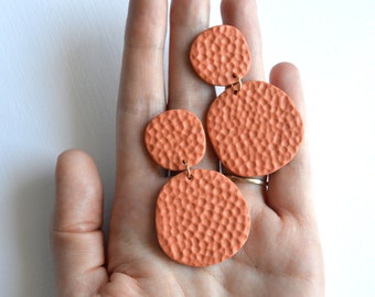 Abstract textured statement earrings in light terracotta Modern organic handcrafted earrings