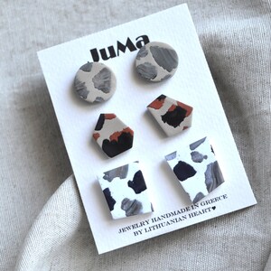 Simple studs pack Small marble earrings Handmade polymer clay jewelry Geometric tiny earrings Minimal everyday studs Fun abstract studs image 4