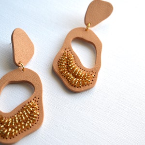 Sparkly statement earrings in organic shapes Handcrafted large earrings embroidered in beads image 6