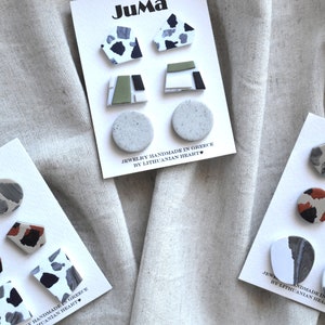 Simple studs pack Small marble earrings Handmade polymer clay jewelry Geometric tiny earrings Minimal everyday studs Fun abstract studs image 1