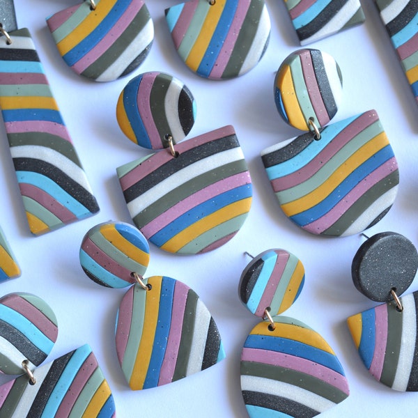 SAMPLE SALE Colorful striped statement earrings Bold funky modern earrings Multicolored abstract earrings