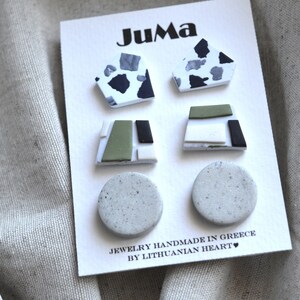 Simple studs pack Small marble earrings Handmade polymer clay jewelry Geometric tiny earrings Minimal everyday studs Fun abstract studs image 3