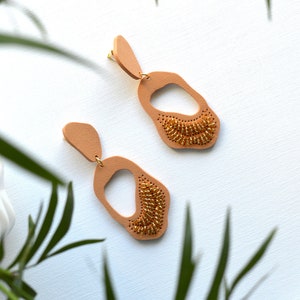 Sparkly statement earrings in organic shapes Handcrafted large earrings embroidered in beads image 8