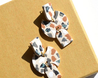 Modern terrazzo earrings in light beige Handcrafted minimal earrings in geometric shapes