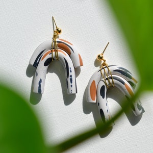 Large arch earrings in abstract pattern Bold handcrafted statement earrings in minimal colors image 9