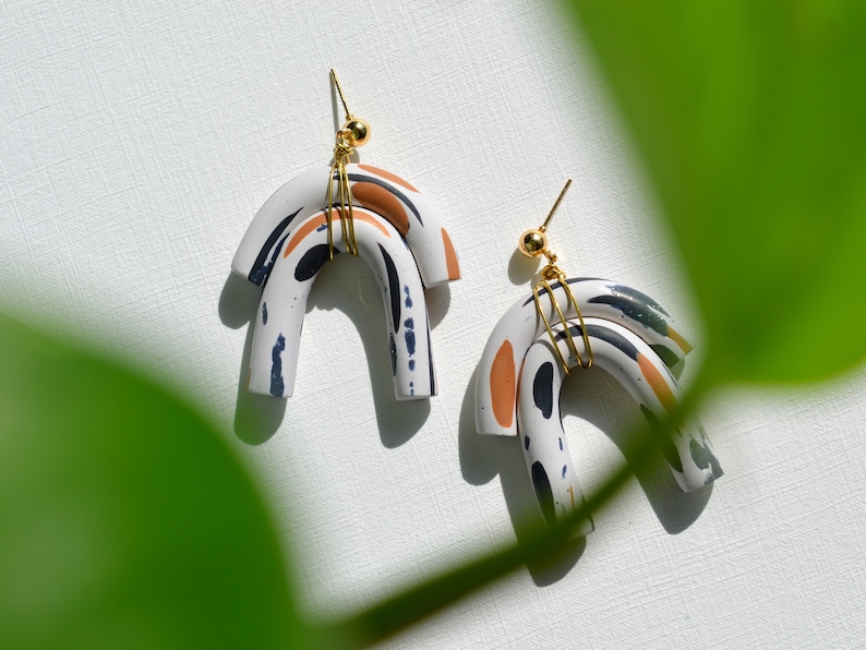 Large arch earrings in abstract pattern Bold handcrafted statement earrings in minimal colors image 9