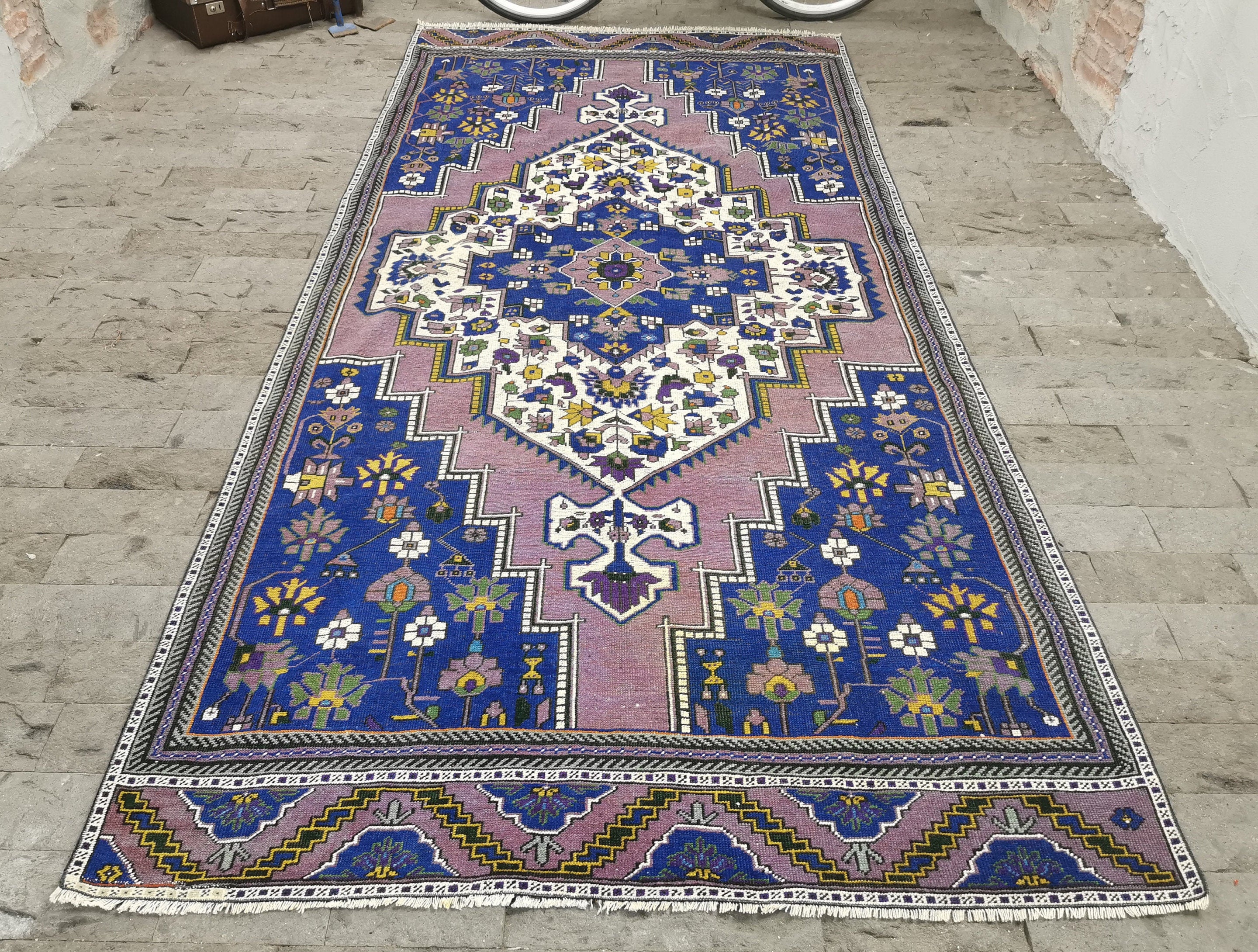 Urban Rug Distressed Rug Unique Oushak Rug Handmade Rug Runner Rug Antique Rug Boho Rug Turkish Rug Purple Accent Rug 4x5.8ft