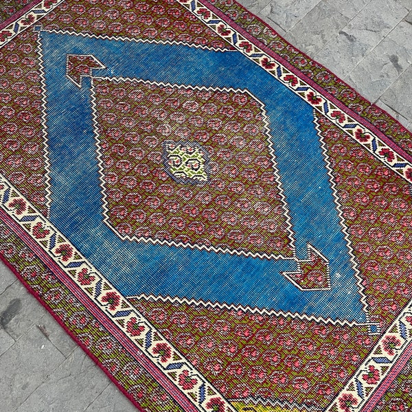Persischer Teppich, 100x15 cm, Mid Century Modern, Geometrischer Teppich, Türkischer Teppich, Minimalistischer Teppich, Vatertagsgeschenk, Boho Teppich