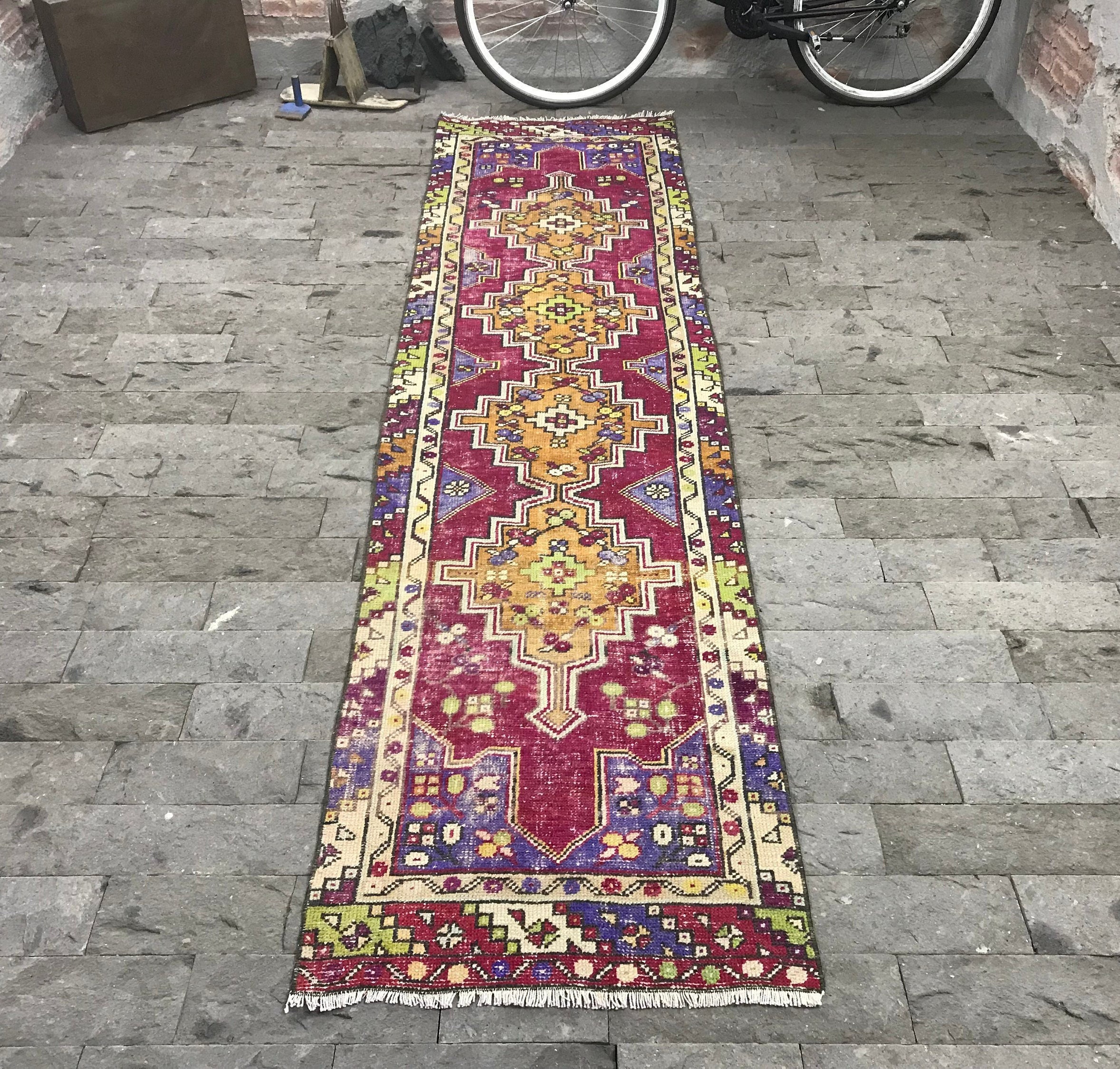 Tapis Cherry Runner, 2.5x9.6Ft, Tapis Rose Oushak, Kitchen Turc, Boho, Fait à La Main, Turc Rose, An