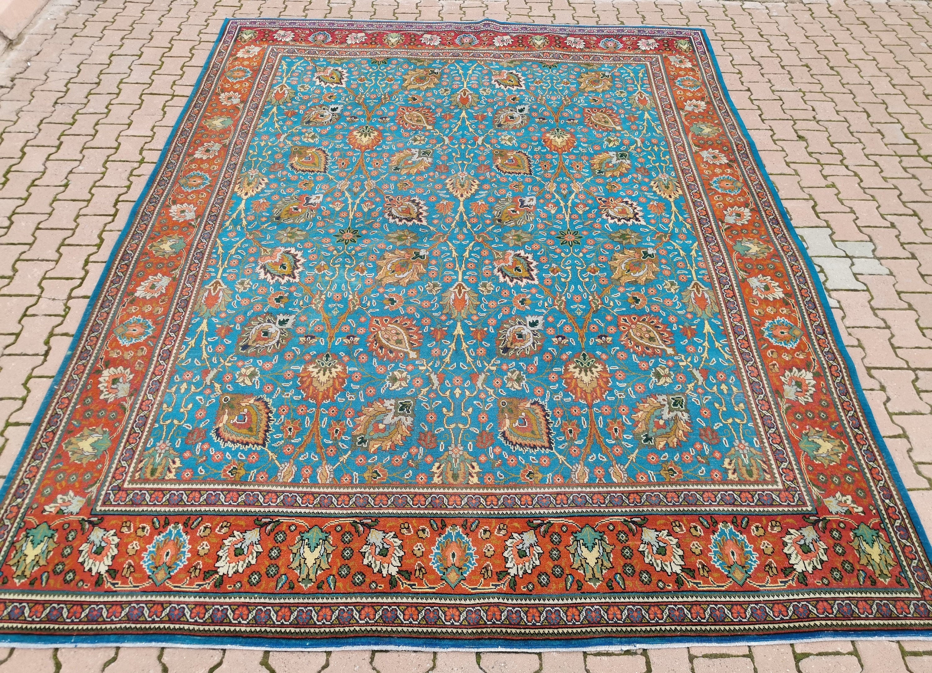 Large Turkish Rug 9.7x12.6ft Vintage Blue Turkish Rug Red Etsy