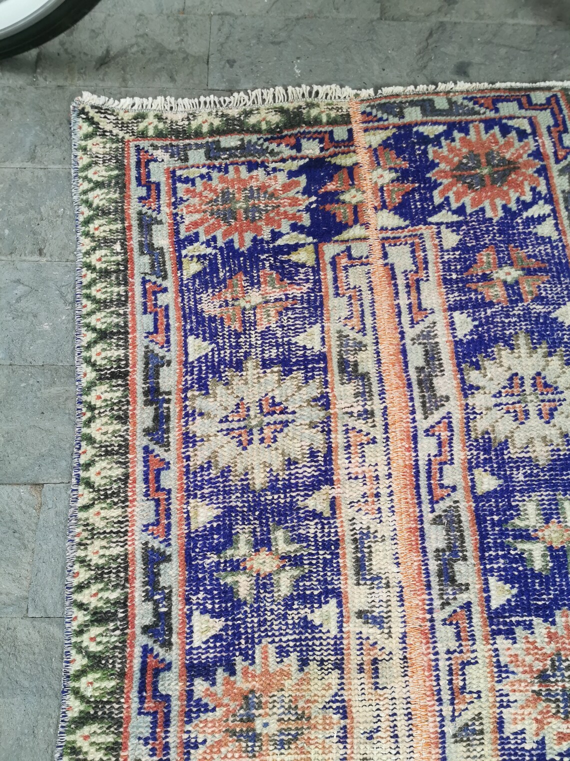 Dünne Läufer Teppich 2.2 x 11.5ft Vintage blau Oushak | Etsy
