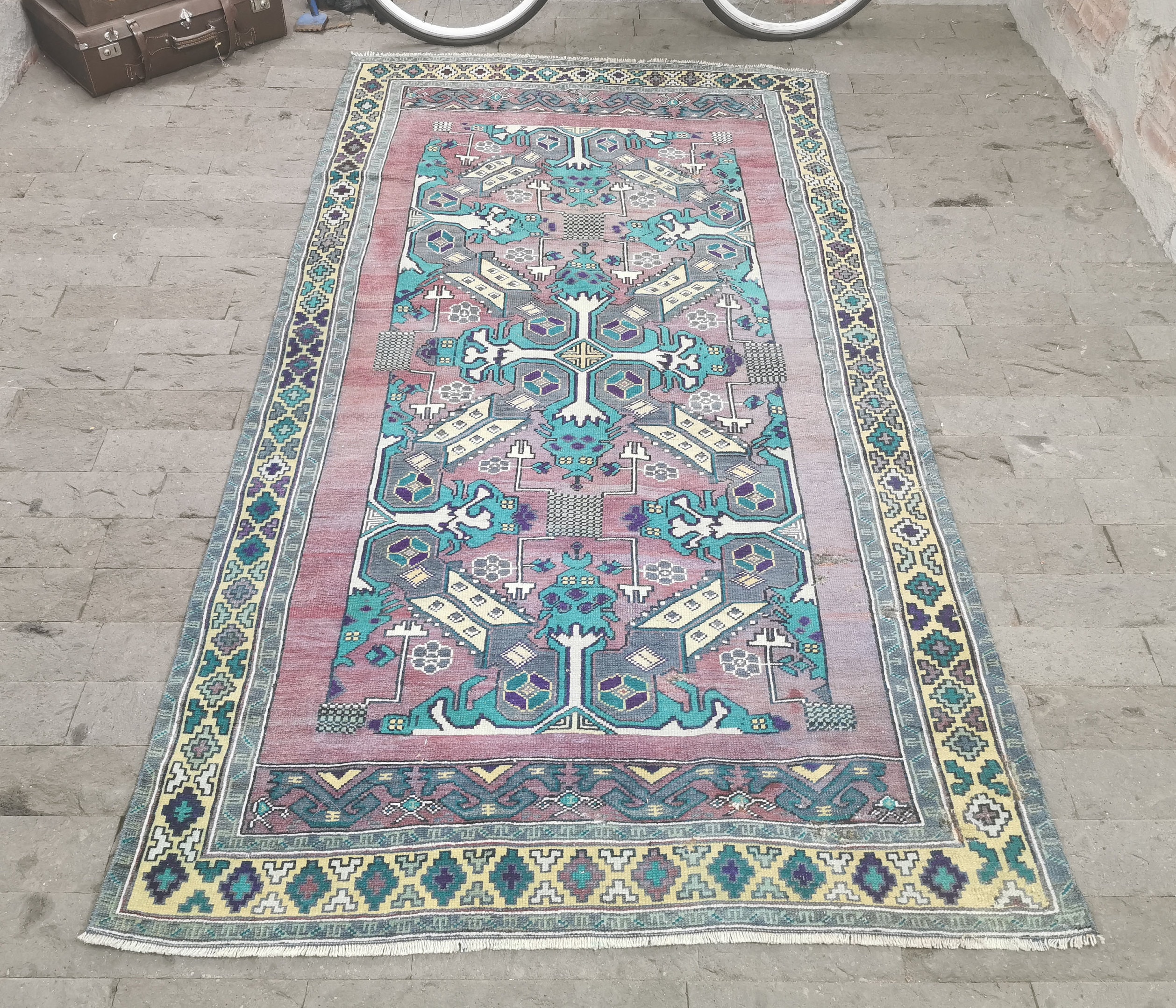 Urban Rug Distressed Rug Unique Oushak Rug Handmade Rug Runner Rug Antique Rug Boho Rug Turkish Rug Purple Accent Rug 4x5.8ft