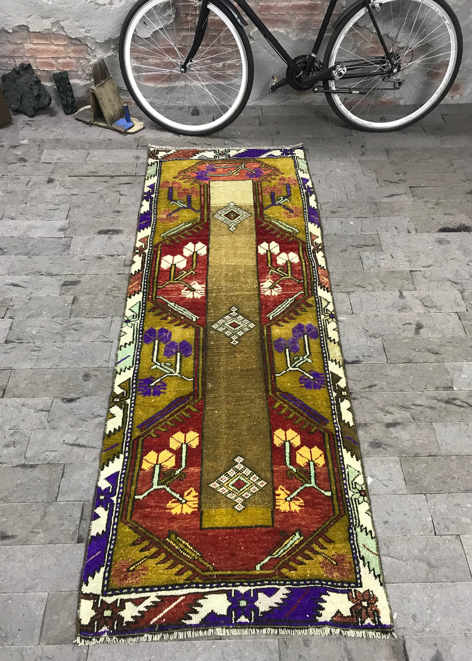 Thin Runner Rug 2.6x7.5ft Vintage Oushak Rug Green Unique Etsy