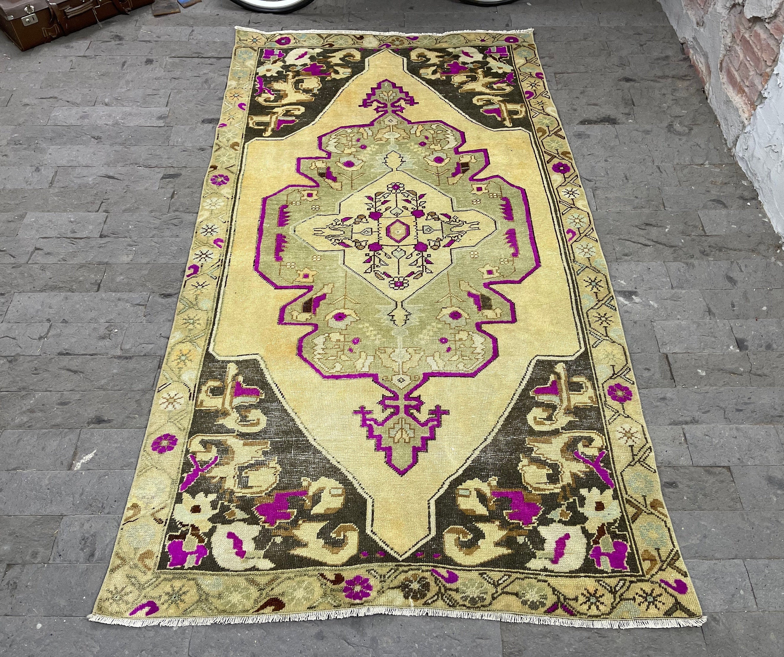 Tapis Oushak/4.4x8.1Ft Tapis Turc Runner Antique Rose Anatolien Boho Urbain