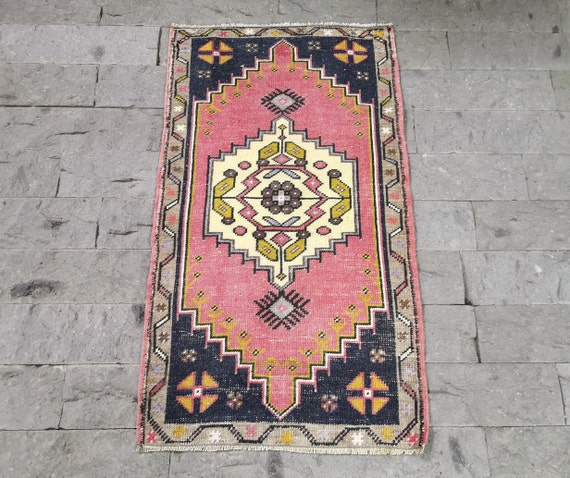 Small Pink Doormat Runner Rug 1 9x3 4ft Vintage Oushak Rug Pink Turkish Rug Oushak Runner Rug Turkish Anatolian Rug Pink Doormat