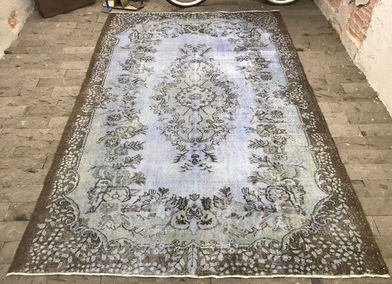 Large Oushak Rug 6x9 2ft Lilac Distressed Turkish Big Size Area Overdyed Lowpile Free